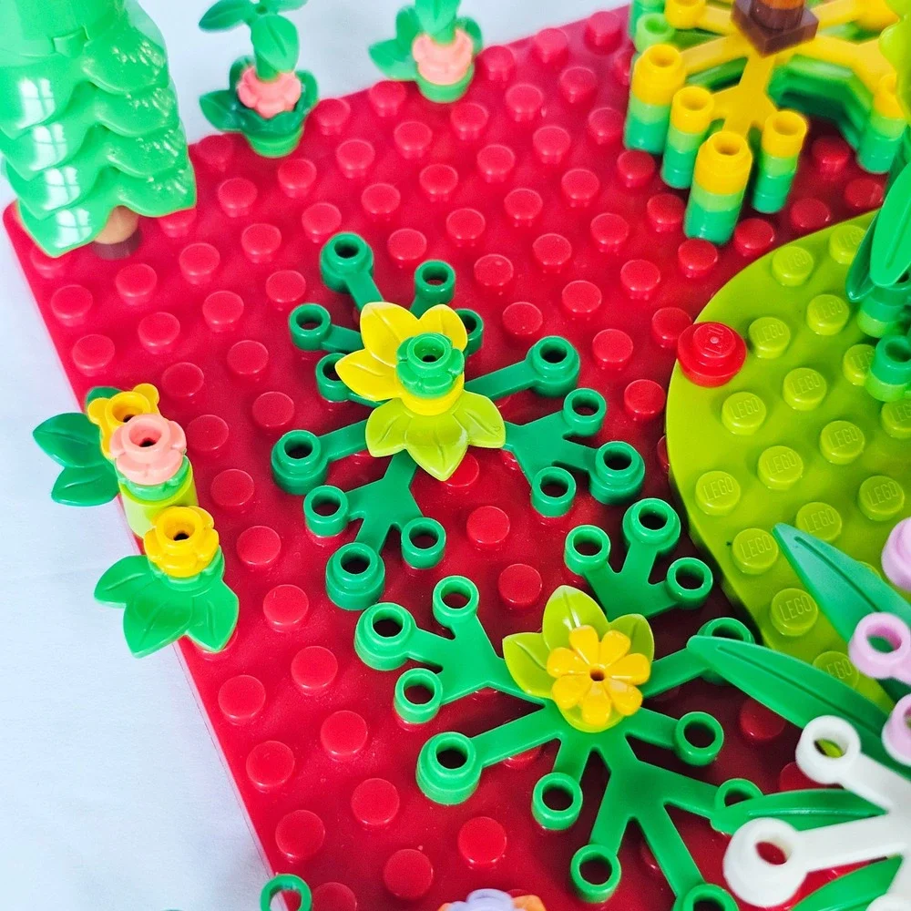 LEGO Custom Tropical Garden Jungle MOC Red Baseplate Botanical Scene Build